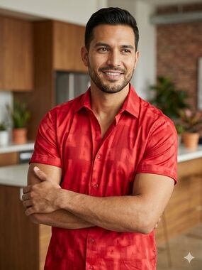 Alfani Men's Short Sleeve Button-Down Shirt in Red Excellent Condition